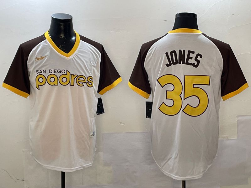 Men San Diego Padres 35 Jones White Throwback Game Nike 2025 MLB Jersey style 1
